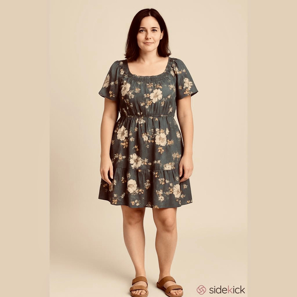 Old Navy Floral Short Sleeve Smocked Dark Gray Dress XL - Picture 1 of 12